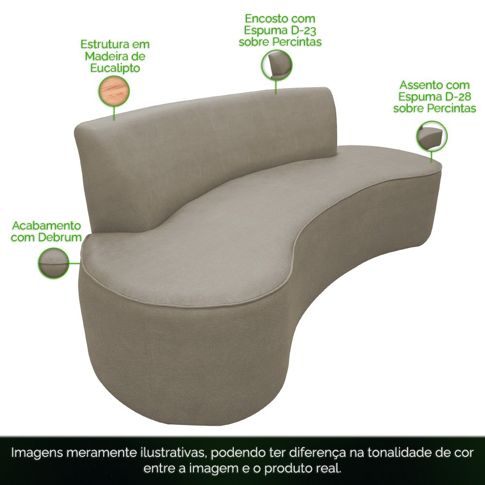 Sofá 03 Lugares 150 cm Mônaco Corano Bege - CasaePoltrona - 3