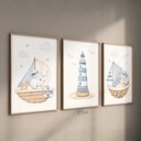 Ver imagem 2 de Kit 3 Quadros Decorativos Infantil | Fundo do Mar - Oceano Love NO2 - 30x40 - Moldura Madeira