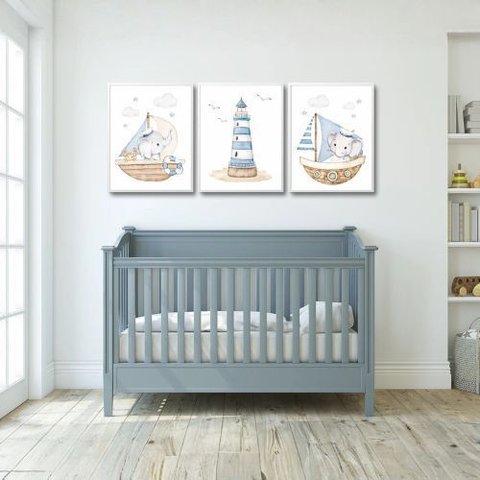 Kit 3 Quadros Decorativos Infantil | Fundo do Mar - Oceano Love NO2 - 30x40 - Moldura Madeira