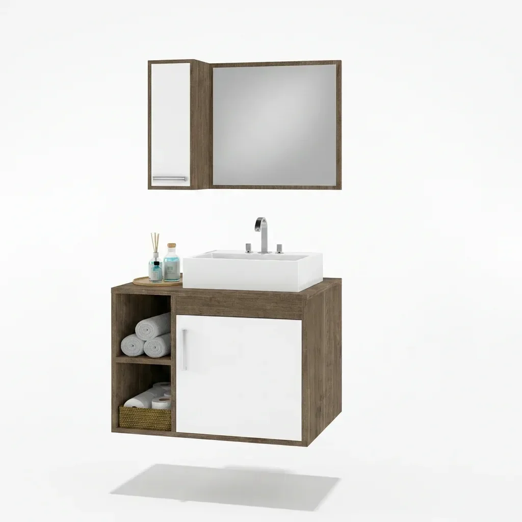 Ver imagem 2 de Conjunto Gabinete para Banheiro com Cuba de Sobrepor e Espelheira 60cm Dublin Branco/Avelato