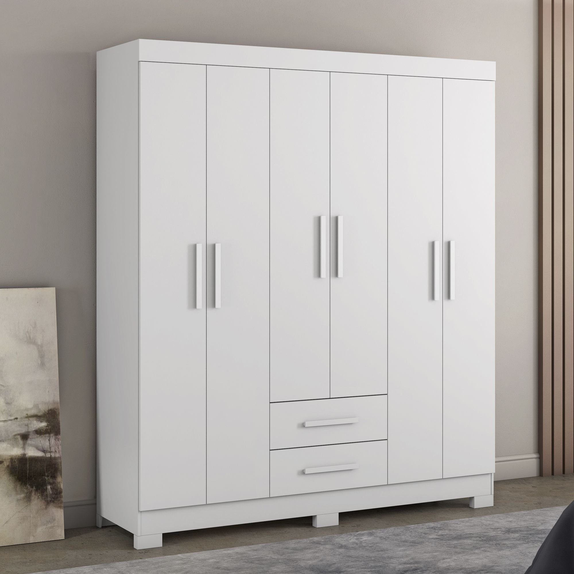 Roupeiro 6 Portas com 2 Gavetas Nt 5130 com Pé Flex Branco/New