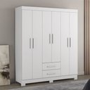 Ver imagem 1 de Roupeiro 6 Portas com 2 Gavetas Nt 5130 com Pé Flex Branco/New/Rosa