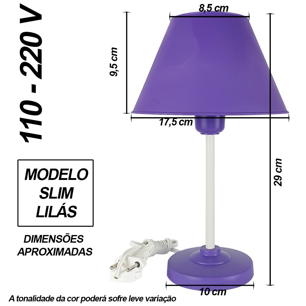 Abajur Infantil Slim Menina ou Menino Luminária para Quarto de Bebê - Cor Lilás - 2