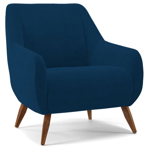 Poltrona Decorativa Fixa Pés de Madeira Paloma D02 Veludo Azul Marinho B-304 - Lyam Decor