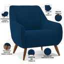 Ver imagem 3 de Poltrona Decorativa Fixa Pés de Madeira Paloma D02 Veludo Azul Marinho B-304 - Lyam Decor