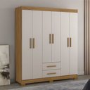 Ver imagem 1 de Roupeiro 6 Portas com 2 Gavetas Nt 5130 com Pé Flex Laranja/Freijó Trend/Off White