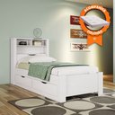 Ver imagem 2 de Cama Solteiro Tomada e Nichos na Cabeceira Invicta c/ Colchão 2 Gavetas Branco Santos Andirá Ortobom
