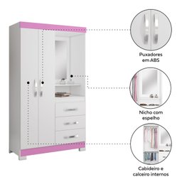 Guarda-roupa Nt 5170 Capelinha Solteiro com Espelho e 3 Gavetas - 6