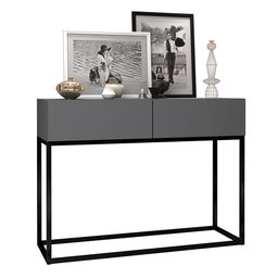 Aparador Buffet para Hall de Entrada Pequeno Eros 90cm Moderno 2 Gavetas Espaçosas Cinza Fosco - 1