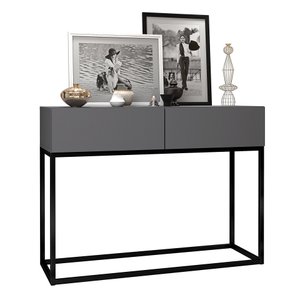 Aparador Buffet para Hall de Entrada Pequeno Eros 90cm Moderno 2 Gavetas Espaçosas Cinza Fosco