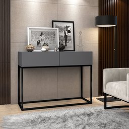 Aparador Buffet para Hall de Entrada Pequeno Eros 90cm Moderno 2 Gavetas Espaçosas Cinza Fosco - 2