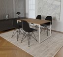 Ver imagem 1 de Mesa Industrial Base Ferro Branco Tampo 137x90 Amendoa 4 Cadeiras Eames Ferro Preto Assento Preto