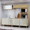 Ver imagem 1 de Cozinha Modulada Glória 5 Peças com Aéreo 1200 Portas Deslizantes e Torre 2 Fornos Bege/Castanho/Off White