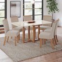 Ver imagem 1 de Conjunto Sala de Jantar Érika Mesa 160 cm Canto Arredondado com Vidro 6 Cadeiras Espresso Móveis Off White/Nature/Linho
