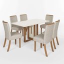 Ver imagem 3 de Conjunto Sala de Jantar Érika Mesa 160 cm Canto Arredondado com Vidro 6 Cadeiras Espresso Móveis Off White/Nature/Linho