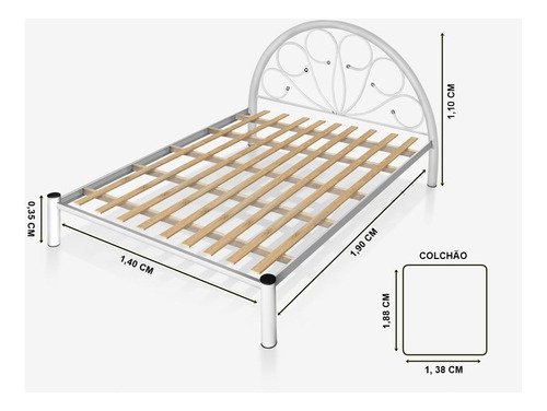 Cama Casal 1,40 Tubular Ferro e Aço, para 1 ou 2 Pessoas.:madona/branco - 2