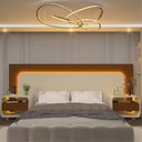 Ver imagem 1 de Cabeceira Box Casal com 2 Mesas de Cabeceira com Led Innova 100% MDF