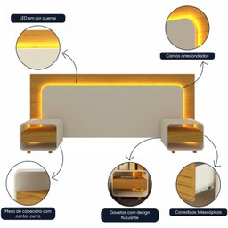 Cabeceira Box Casal com 2 Mesas de Cabeceira com Led Innova 100% MDF - 6