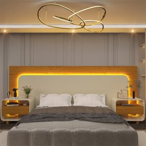 Cabeceira Box Casal com 2 Mesas de Cabeceira com Led Innova 100% MDF
