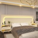 Ver imagem 3 de Cabeceira Box Casal com 2 Mesas de Cabeceira com LED Innova 100% MDF Branco