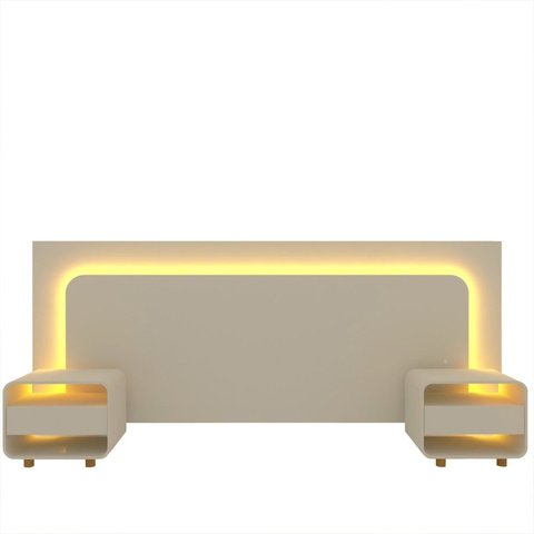 Cabeceira Box Casal com 2 Mesas de Cabeceira com Led Innova 100% MDF