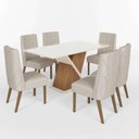 Ver imagem 2 de Conjunto Sala Jantar Letícia Mesa 160 cm Canto Reto com Vidro 6 Cadeiras Espresso Móveis Off White/Nature