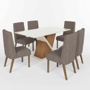 Ver imagem 2 de Conjunto Sala Jantar Letícia Mesa 160 cm Canto Reto com Vidro 6 Cadeiras Espresso Móveis Off White/Nature/Marrom Amêndoa