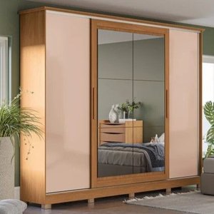 Guarda Roupa com Espelho e Pés 4 Portas de Correr 4 Gavetas