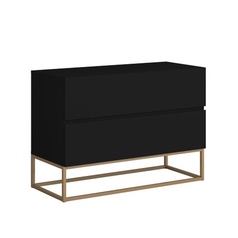 Mesa Cabeceira Eros 60cm Preto 2 Gavetas Corrediças Telescópicas Pé Dourado