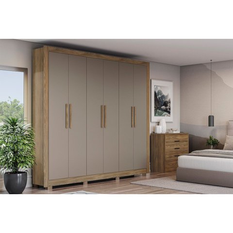 Guarda-Roupa 6 Portas e 2 Gavetas com Pés Marrom/Nogueira/Fendi
