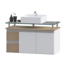 Gabinete Banheiro 2 Gavetas 2 Portas Diamante 80cm - Freijó Amadeirado - Bege - 2