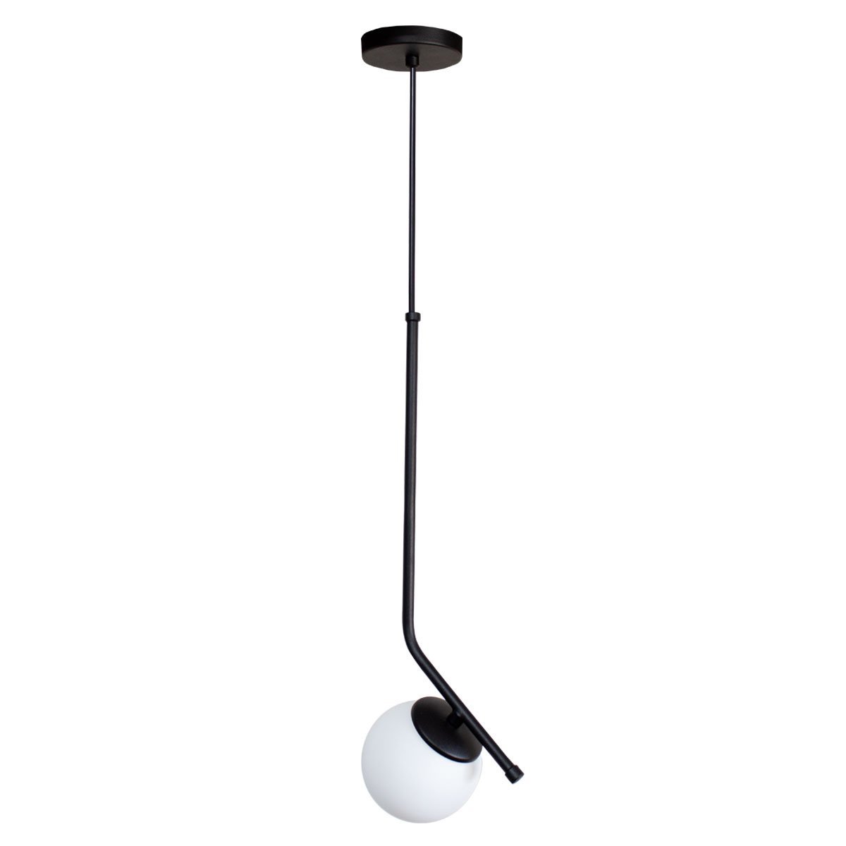 Luminária Pendente Stick Light Preto Globo Vidro Leitoso 10Cm