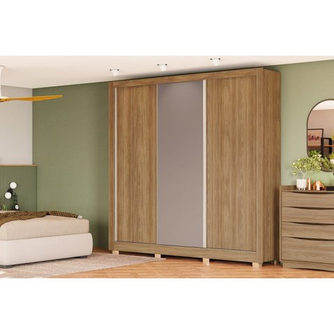 Guarda-Roupa 3 Portas de Correr e 2 Gavetas com Pés Marrom/Nogueira/Fendi