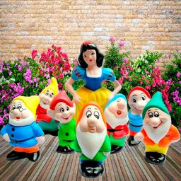 Kit Branca De Neve E Os 7 Anões em Cerâmica Decorativos Grande - Casa e Jardim - 2