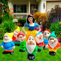 Kit Branca De Neve E Os 7 Anões em Cerâmica Decorativos Grande - Casa e Jardim - 3