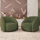 Ver imagem 2 de Kit 02 Poltronas Decorativas Giratória Angelina M03 Linho Verde - Lyam Decor
