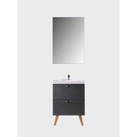 Gabinete para Banheiro com Cuba e Espelho 60cm Retro MDF Grafite Milano - On Móveis