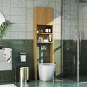 Ver imagem 2 de Armário de Banheiro para Vaso Sanitário 2 Portas 2 Prateleiras e Nichos 40cm Cor Mel - Mademóvel