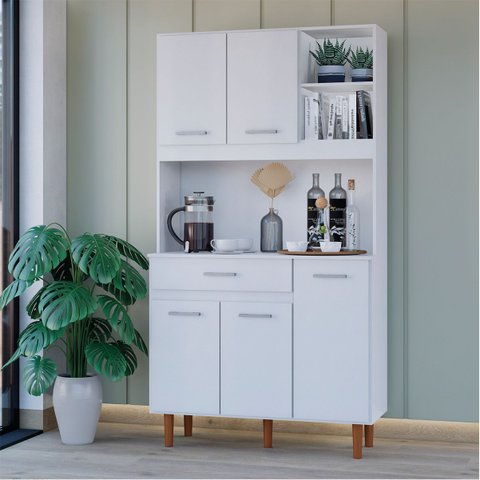 Armário de Cozinha Compacto 5 Portas e 1 Gaveta Multiuso Organizador