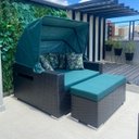 Ver imagem 1 de Chaise Concha com Puff em Fibra Sintética Sofá Área Externa Sofá com Toldo