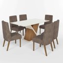 Ver imagem 2 de Conjunto Sala Jantar Letícia Mesa 160 cm Canto Reto com Vidro 6 Cadeiras Espresso Móveis Off White/Nature/Linho