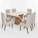 Ver imagem 2 de Conjunto Sala Jantar Letícia Mesa 160 cm Canto Arredondado com Vidro 6 Cadeiras Espresso Móveis Off White/Nature/Linho