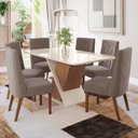 Ver imagem 1 de Conjunto Sala Jantar Letícia Mesa 160 cm Canto Arredondado com Vidro 6 Cadeiras Espresso Móveis Off White/Nature/Marrom Amêndoa