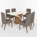 Ver imagem 2 de Conjunto Sala Jantar Letícia Mesa 160 cm Canto Arredondado com Vidro 6 Cadeiras Espresso Móveis Off White/Nature/Marrom Amêndoa