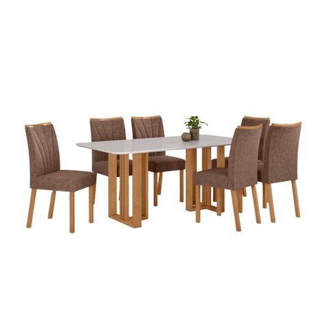 Conjunto Sala de Jantar Mesa Téssera 170 Tampo Vidro Off White com 6 Cadeiras Téssera - Lopas Amendo