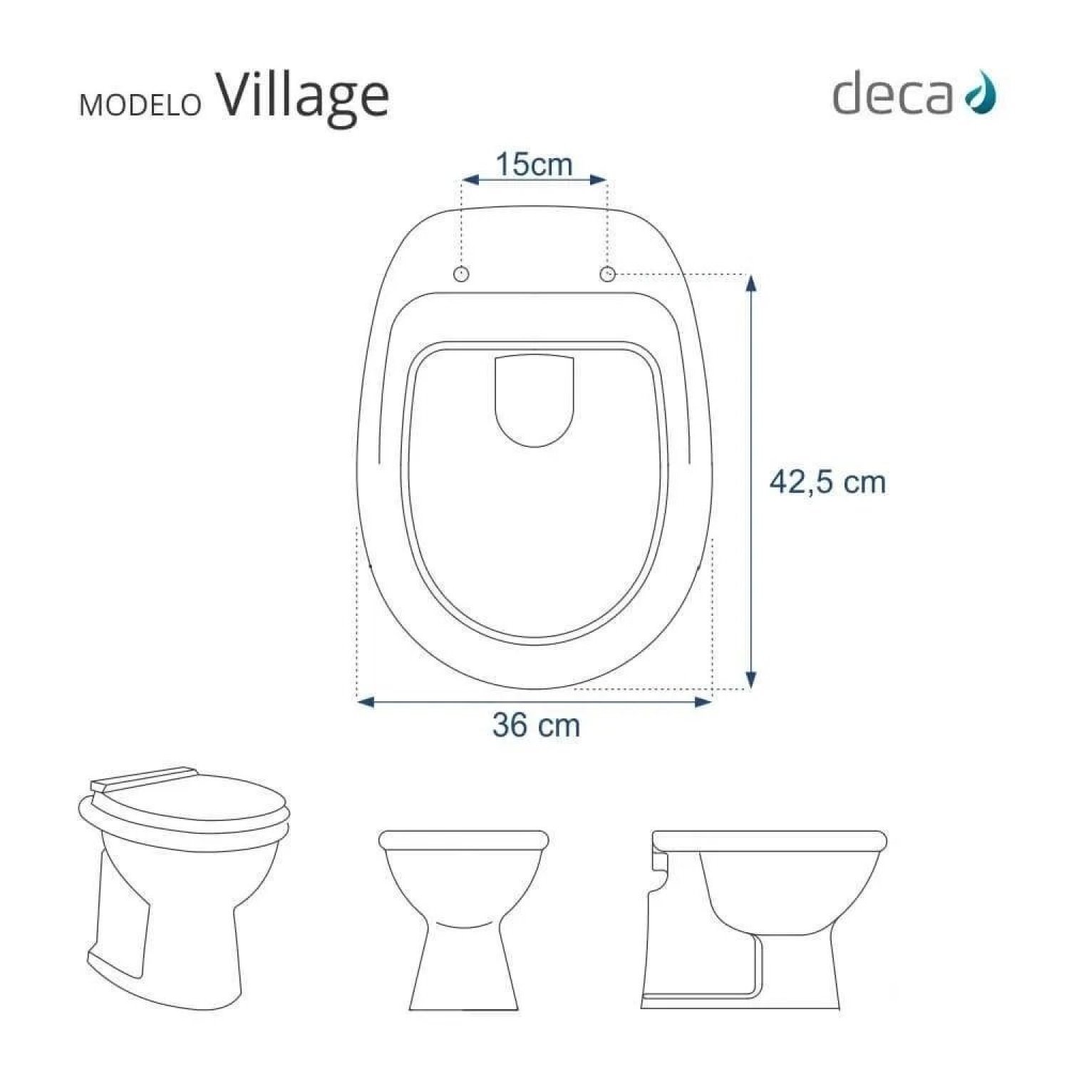 Assento Sanitário Poliéster Para Louça Village (Deca) Aço Sedile - 5