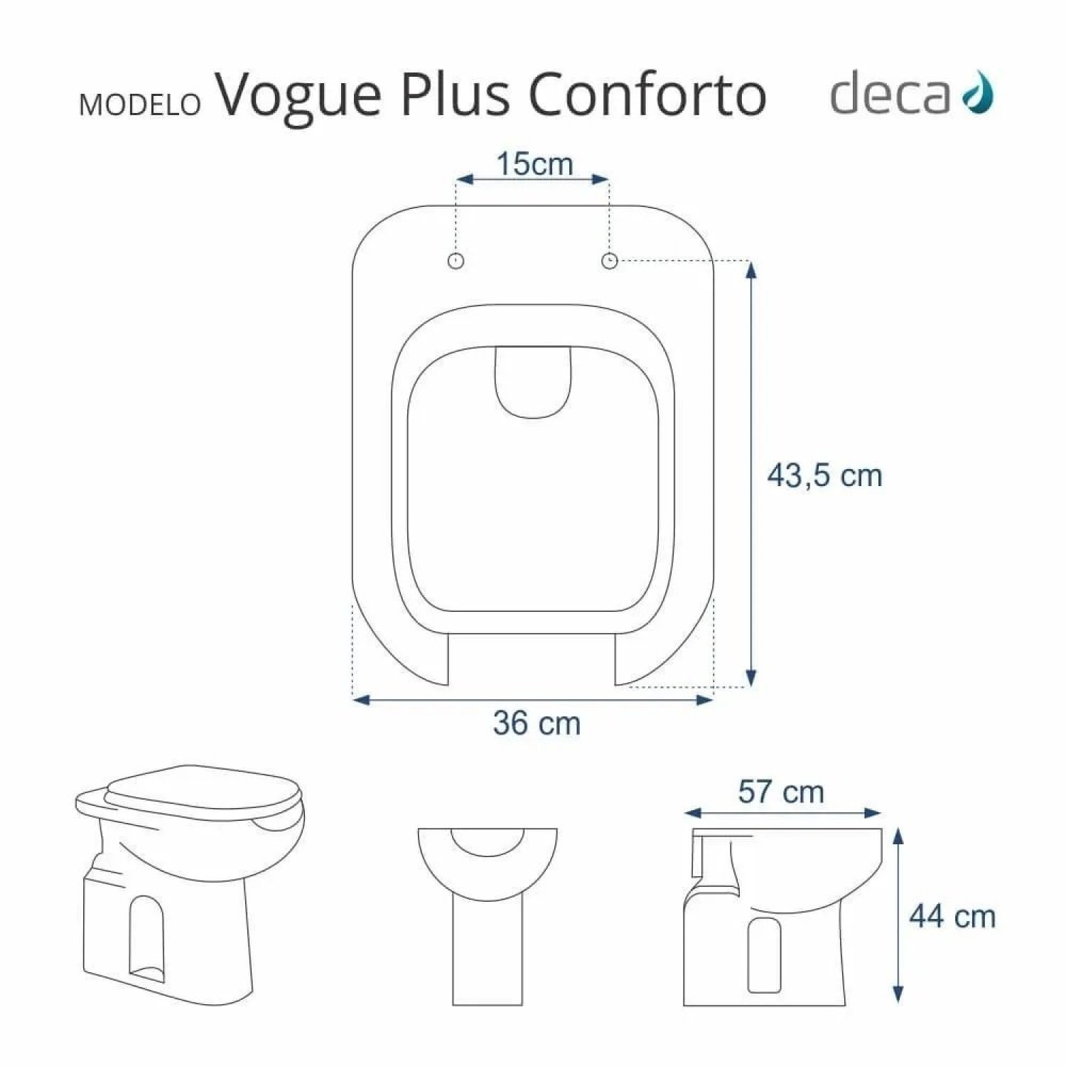 Assento Sanitário Poliéster Para Louça Vogue Plus Conforto (Deca) Aço Sedile - 5