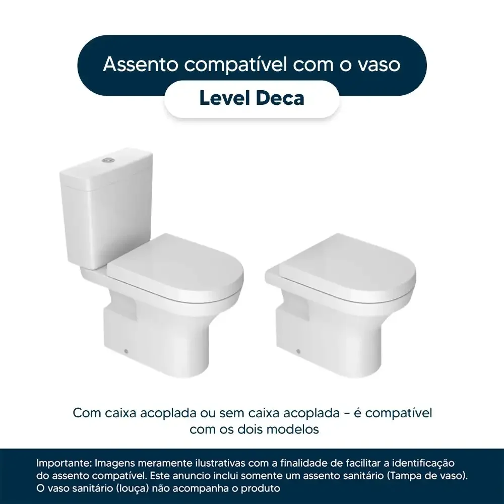 Assento Sanitário MDF Soft Close Level Branco para Vaso Deca com Ferragem Dourada - 2