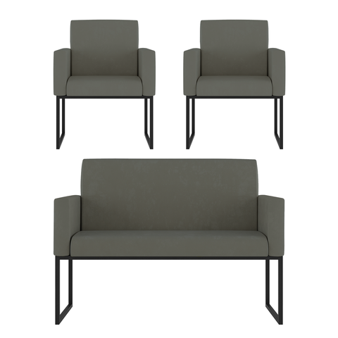 Kit Sofá 2 Lugares + 2 Poltronas para Recepção Sala Balaqui Cor:cinza