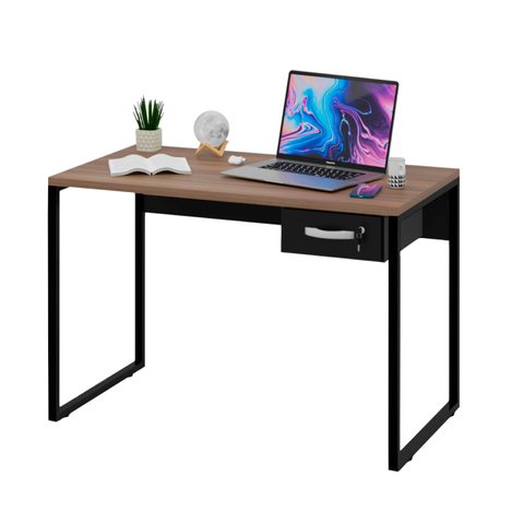 Mesa para Escritório Escrivaninha Industrial com Gaveta 1,00m - Nogal/preto